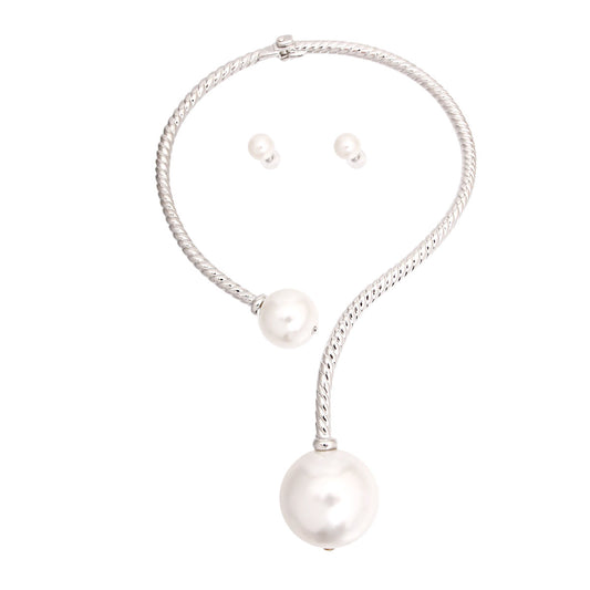Silver Twisted Choker Pearl Necklace