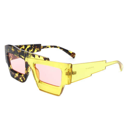 Sunglasses Yellow Flat Top Irregular Square Women