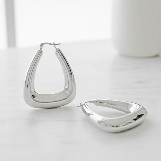 Stainless Steel Trapezoid Thick Hollow Hoop Earrings