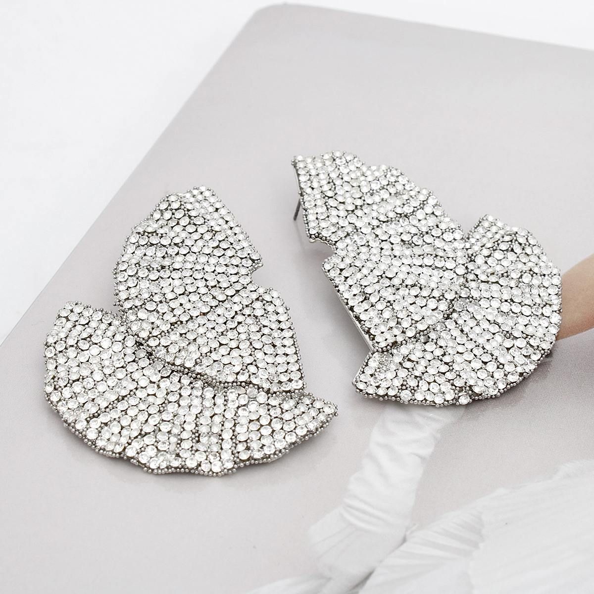 Stud 1920s Silver Ruffle Fan Rhinestone Earrings