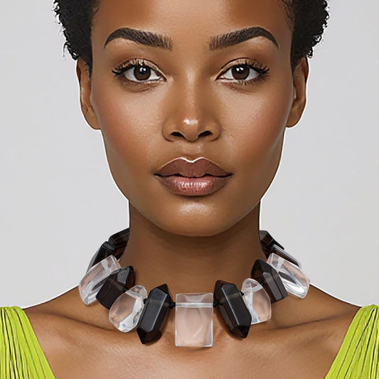 Toggle Chunky Transparent Black Clear Bead Necklace