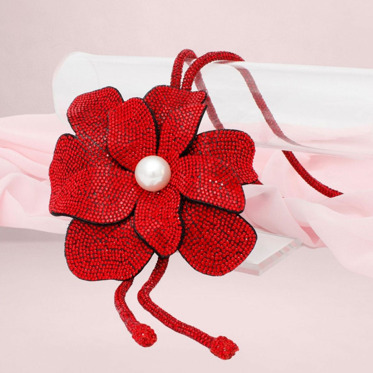 Long Y Brilliant Red Blooming Flower Necklace