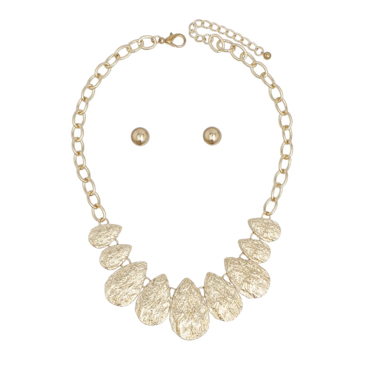 Chain Gold Heavy Crinkle Metal Teardrop Necklace
