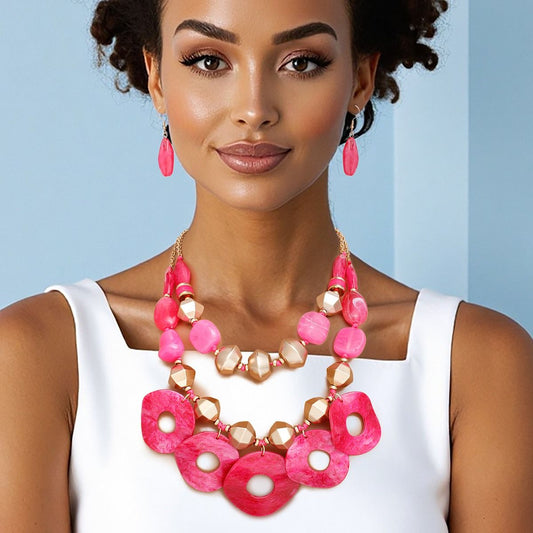 Statement Fuchsia and Gold Cosmic Layered Necklace