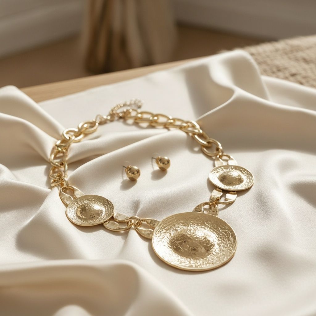 Bib Oversized Gold Sculptural Metal Disc Necklace