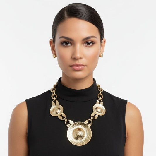 Bib Oversized Gold Sculptural Metal Disc Necklace