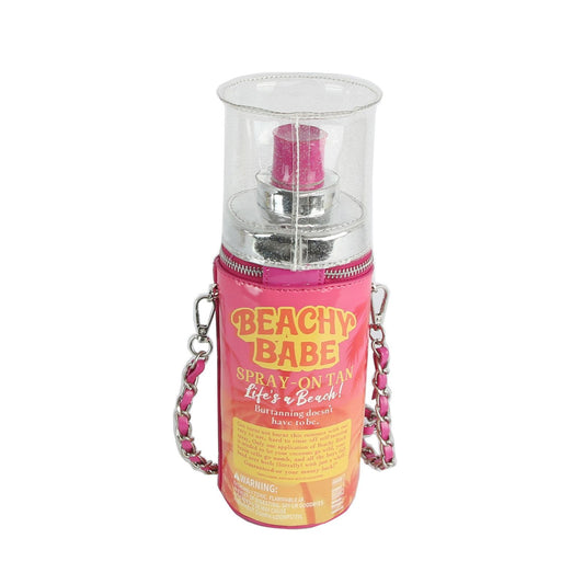 Crossbody Pink Spray on Tan Bottle Clutch Bag