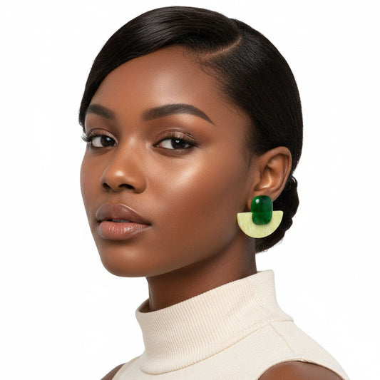 Stud Green Funky Retro Throwback Style Earrings