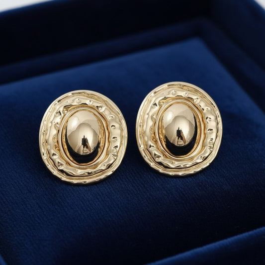Stud Gold Organic Oval Domed Metal Earrings