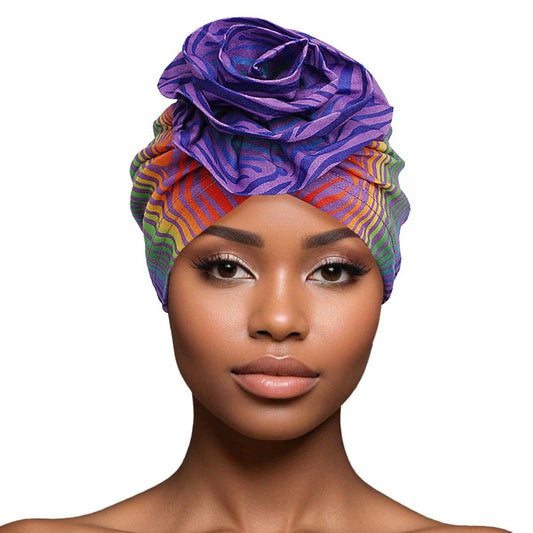 Turban Pre-Tied Flower Purple Ombre Zebra Women