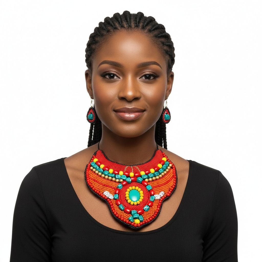 Red Bead Collar Bib Necklace