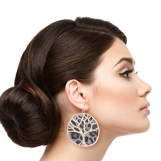 Gray Leopard Fur Tree of Life Earrings