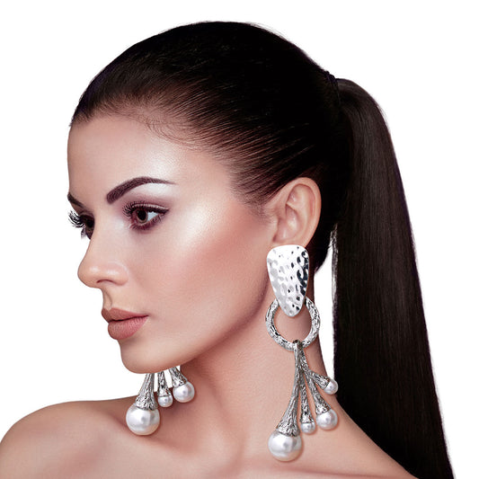 Silver Pearl Heavy Drop Earrings