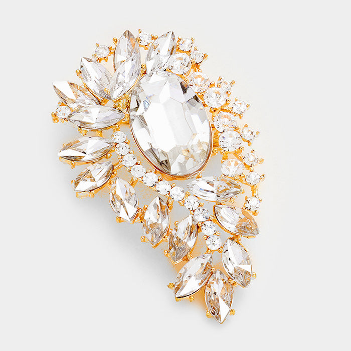 Marquise Crystal Rhinestone Petal Cluster Brooch
