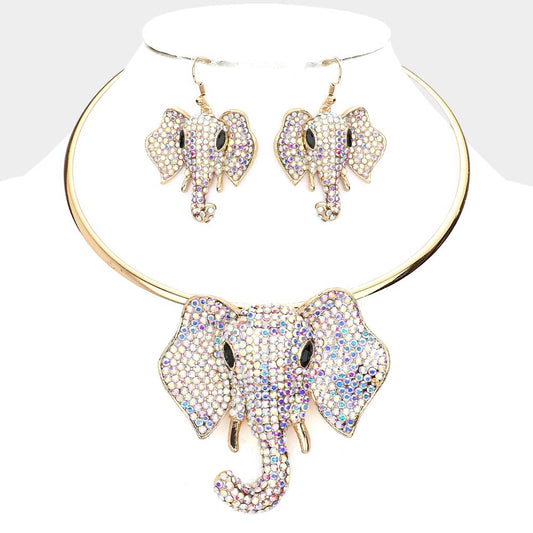 Rhinestone Pave Elephant Choker Necklace