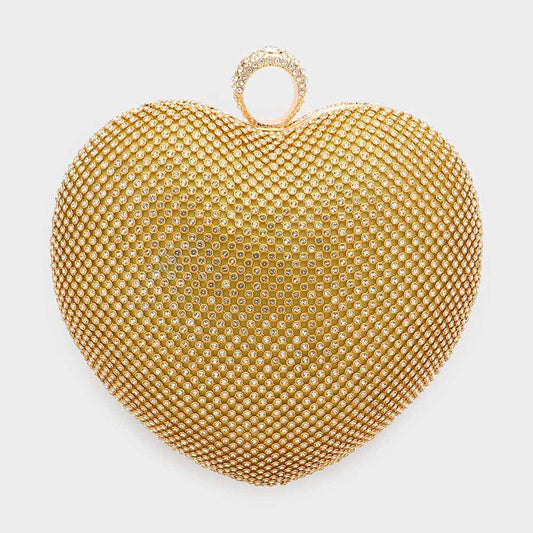 Rhinestone Embellished Heart Evening Clutch