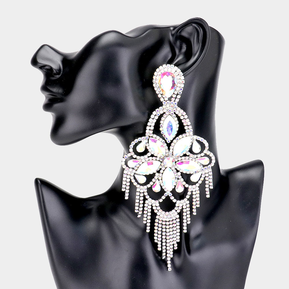 Oversized Crystal Flower Chandelier Evening Earrings