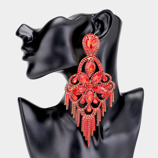Oversized Crystal Flower Chandelier Evening Earrings