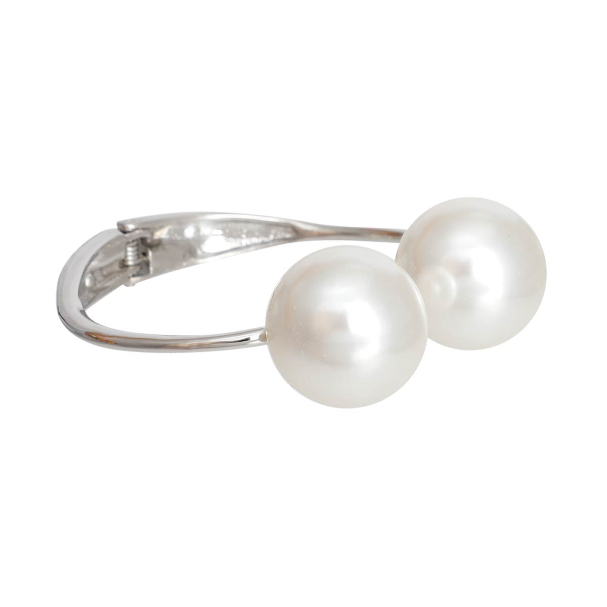 Double Pearl Silver Cuff