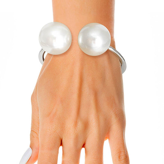 Double Pearl Silver Cuff