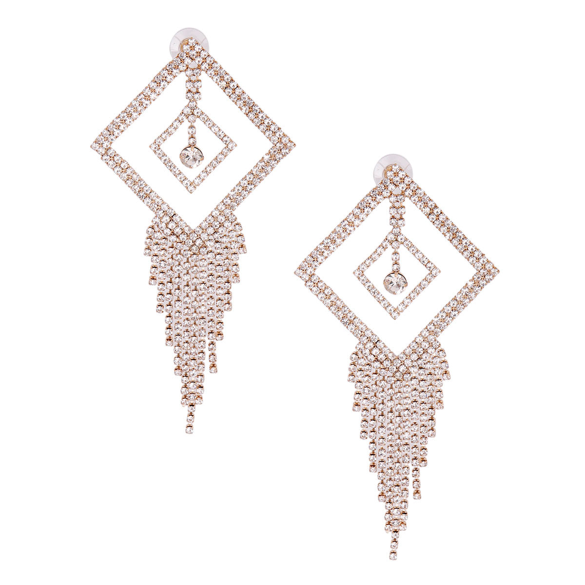 Gold Dangle Triangle Fringe Earrings