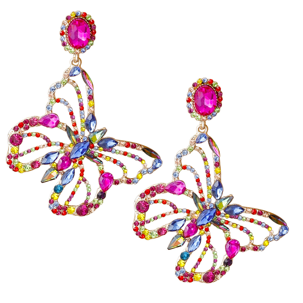 XLarge Multi Rhinestone Butterfly Earrings