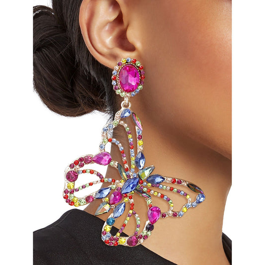 XLarge Multi Rhinestone Butterfly Earrings