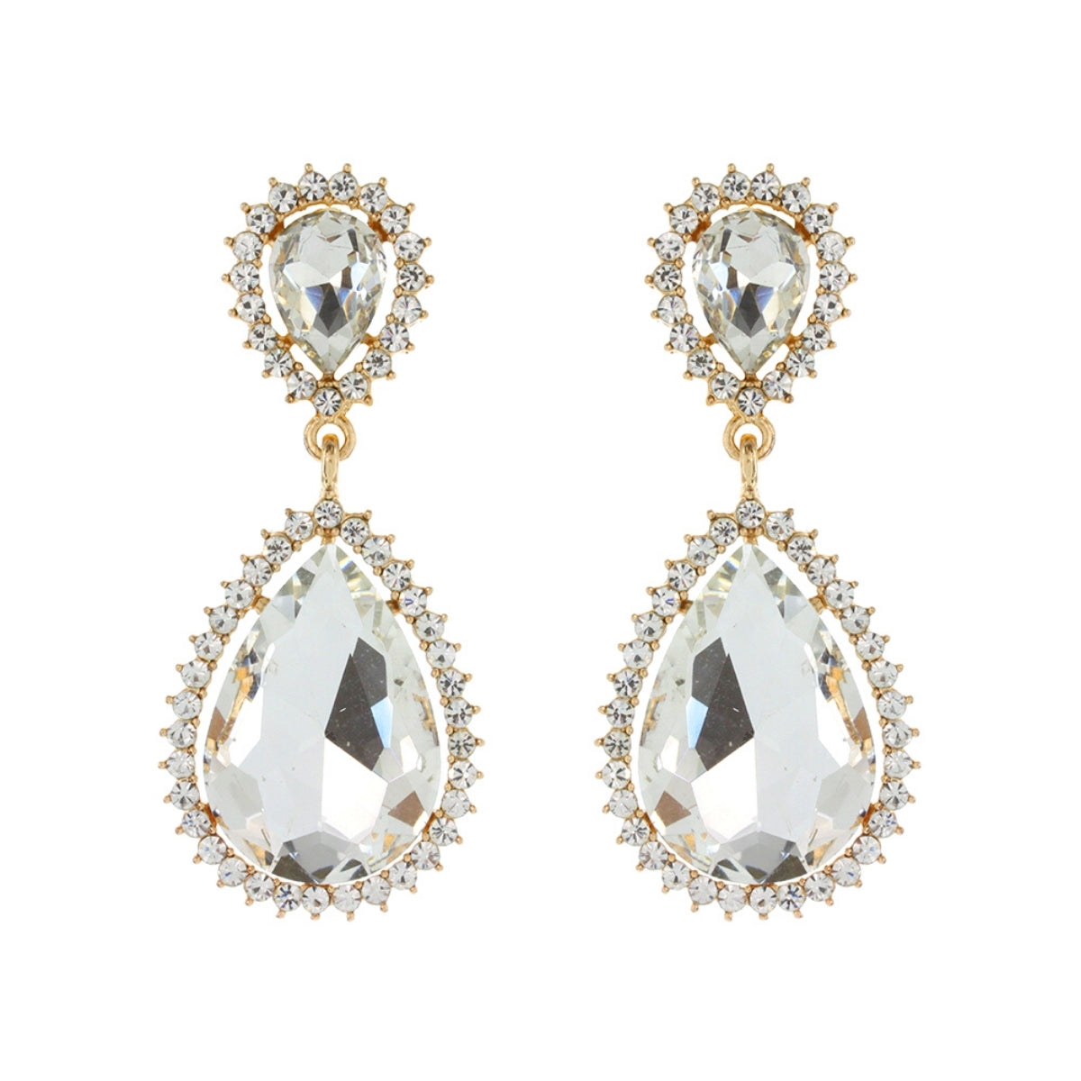 Gold and Clear Teardrop Halo Clip Ons