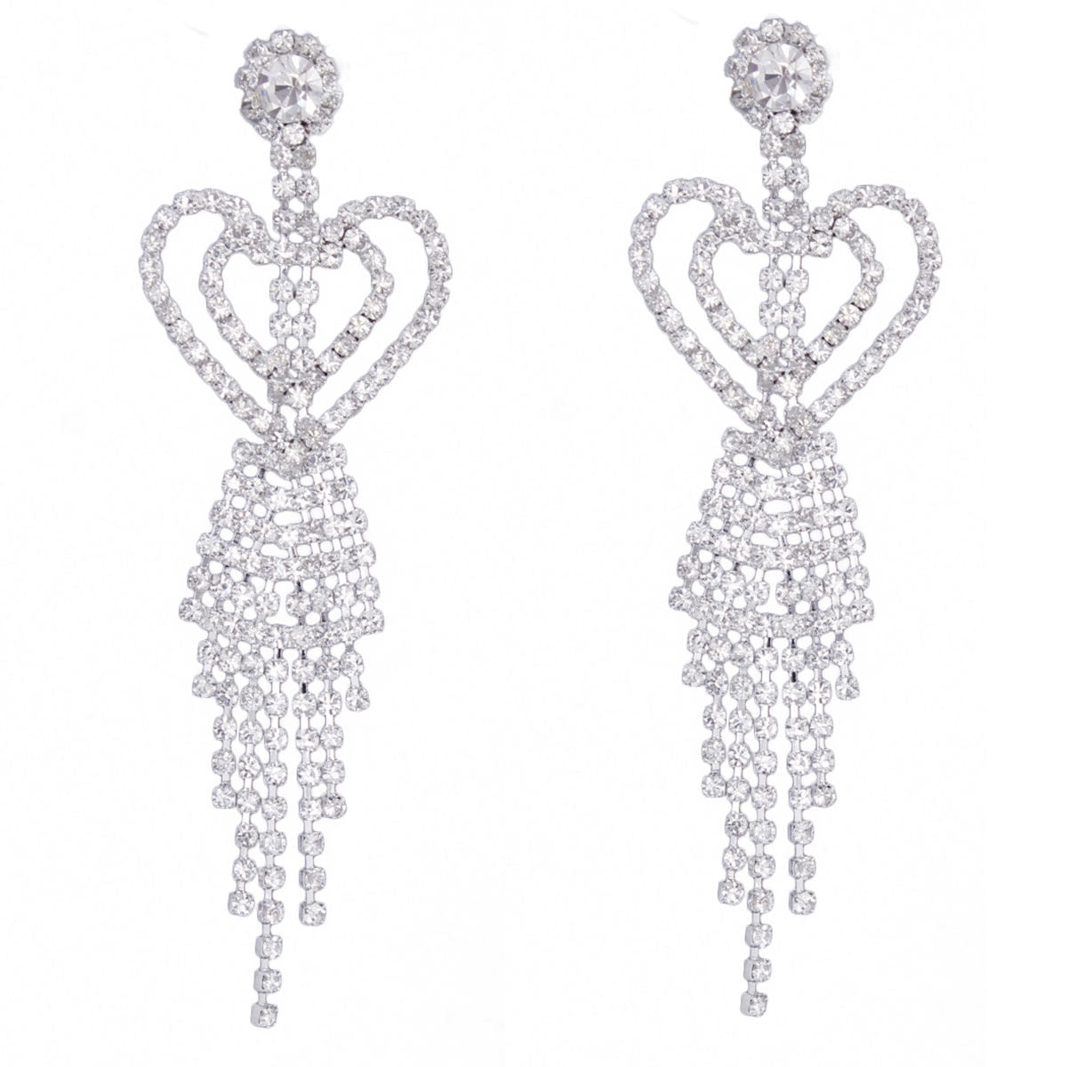 Silver Heart Fringe Earrings