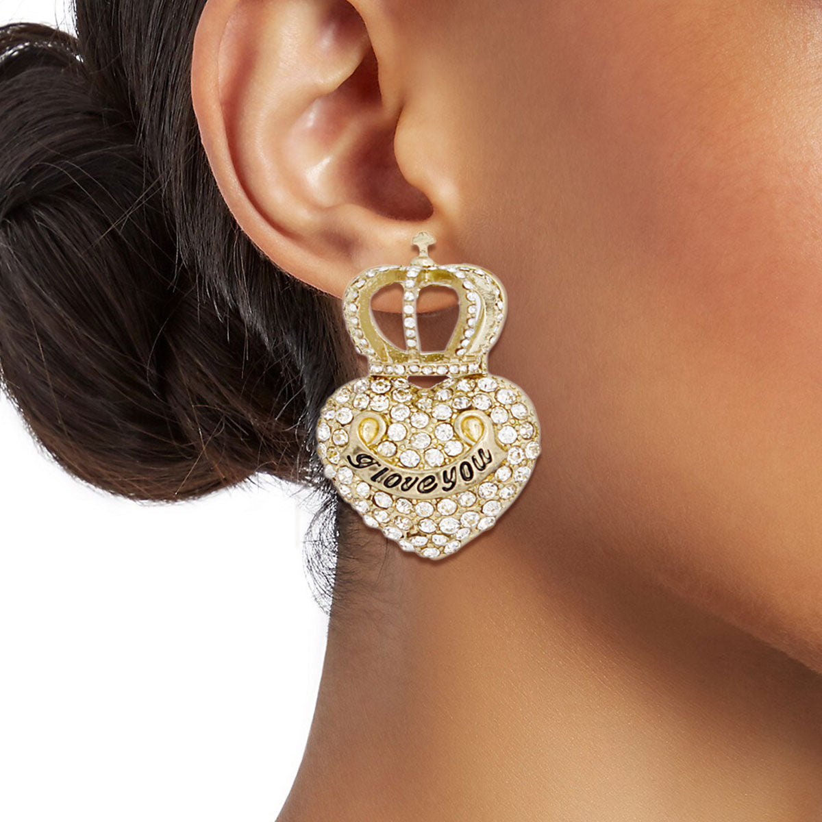 Gold Crowned Heart Studs