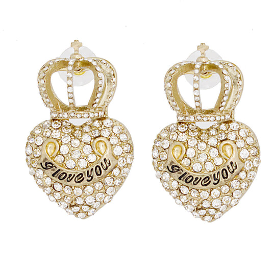 Gold Crowned Heart Studs