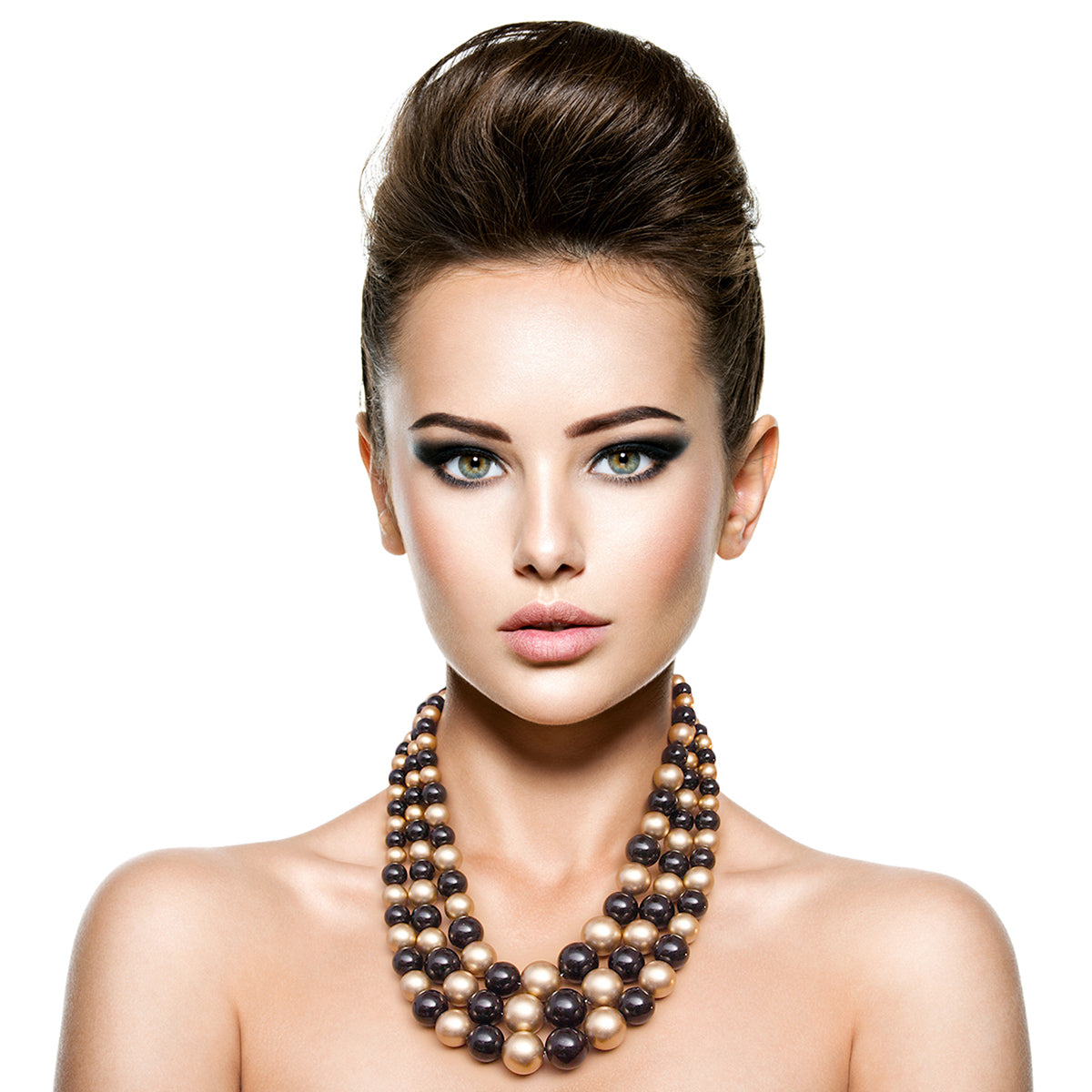 Black and Gold Pearl 3 Strand Necklace Set