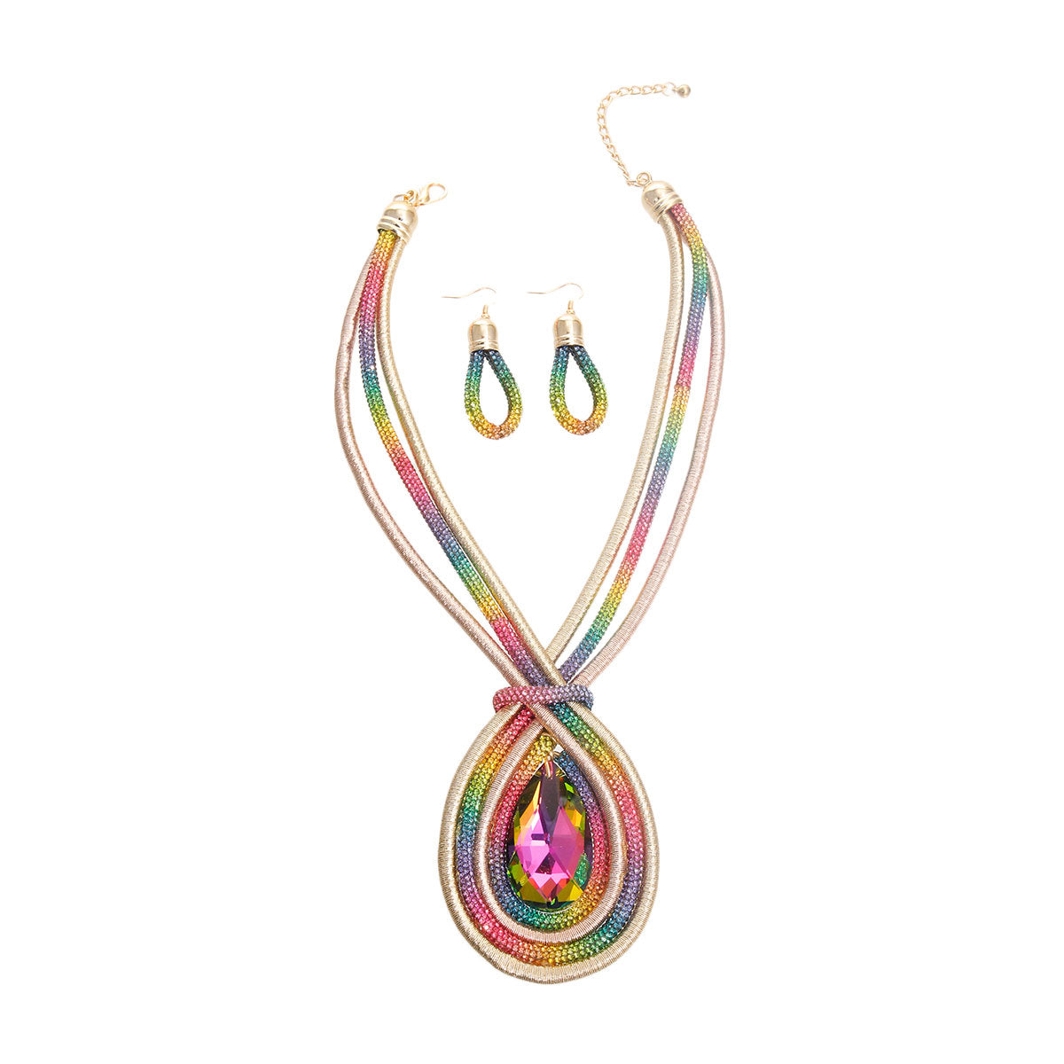 Rainbow Rhinestone Teardrop Cord Set