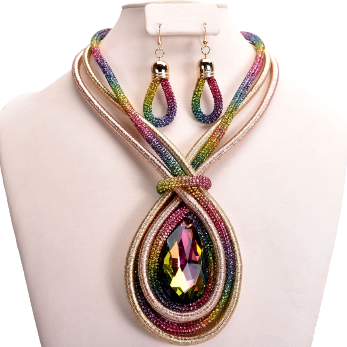 Rainbow Rhinestone Teardrop Cord Set