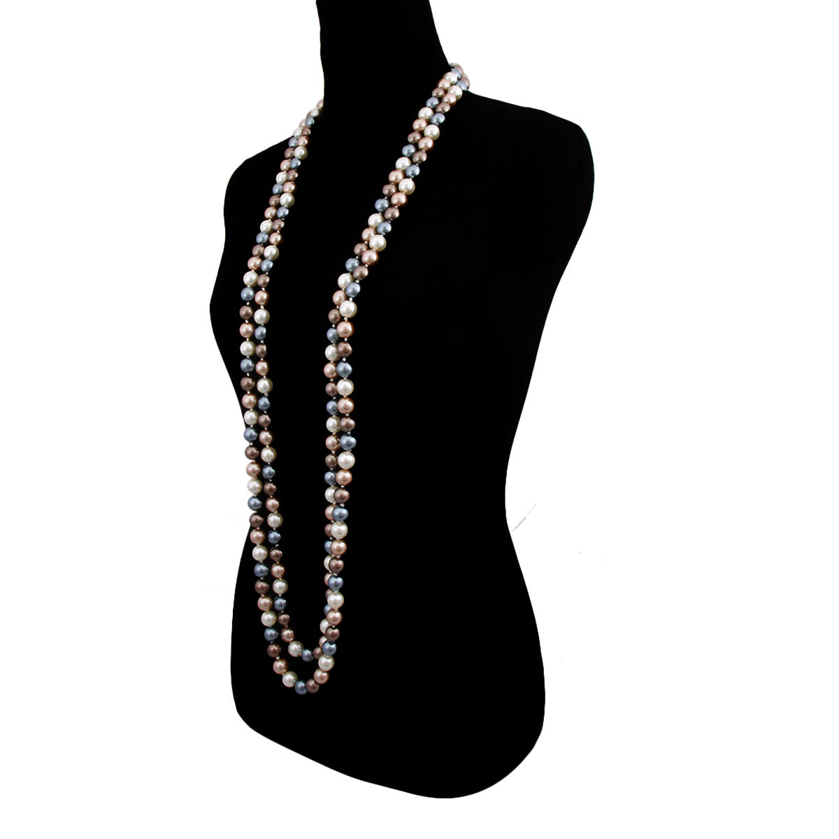 Gold, Cream, and Gray Glass Pearls Coco Designer Style Endless Necklace