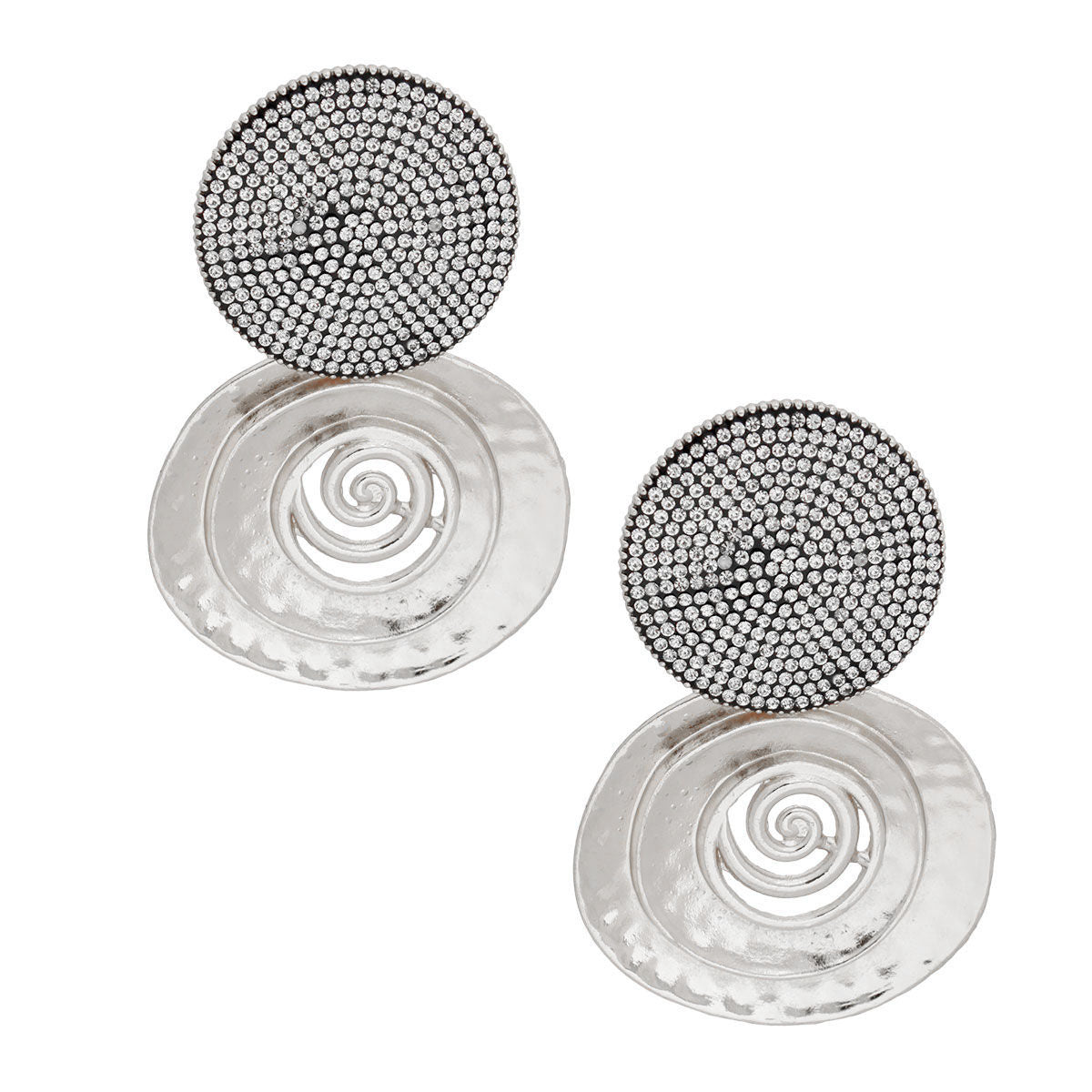 Heavy Silver Round Pave Stone Clip Ons