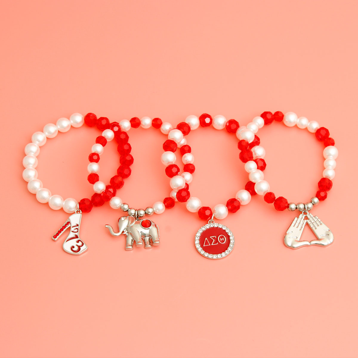 Sorority Inspired Red White Bead Bracelets