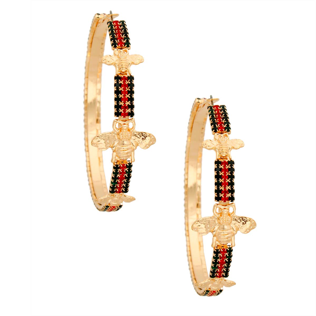 Gold Red and Green Stripe Bee Hoops
