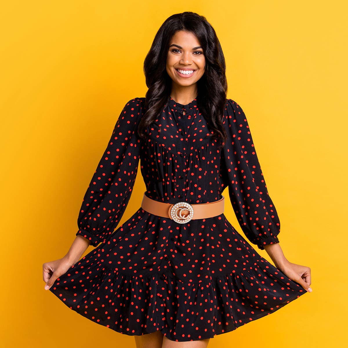 Camel Vegan Leather Round Buckle Belt