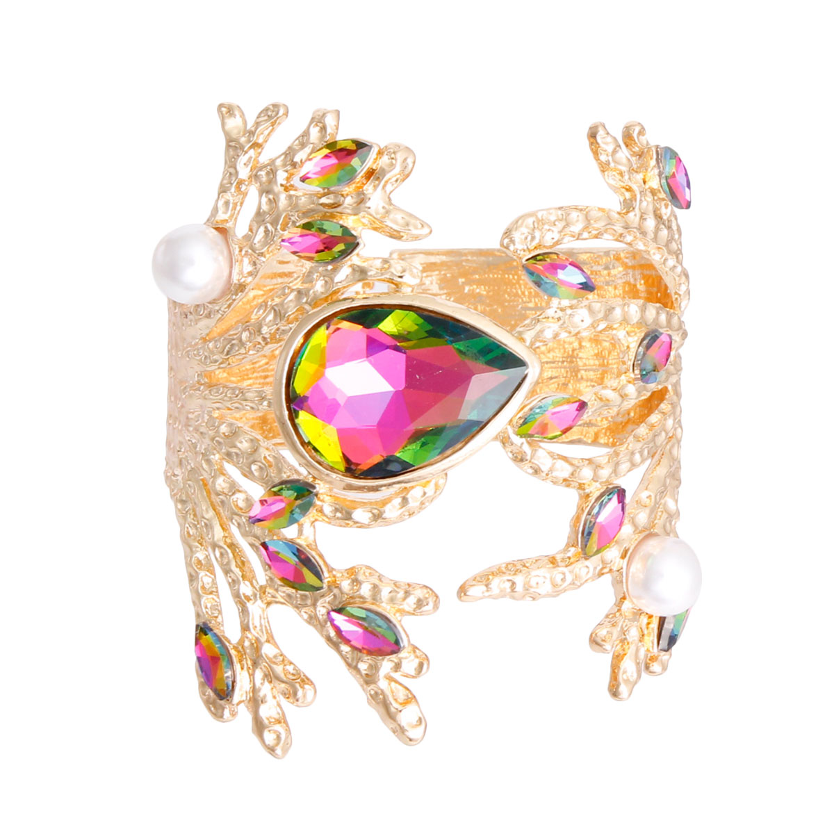 Pink Green Gold Branched Crystal Cuff