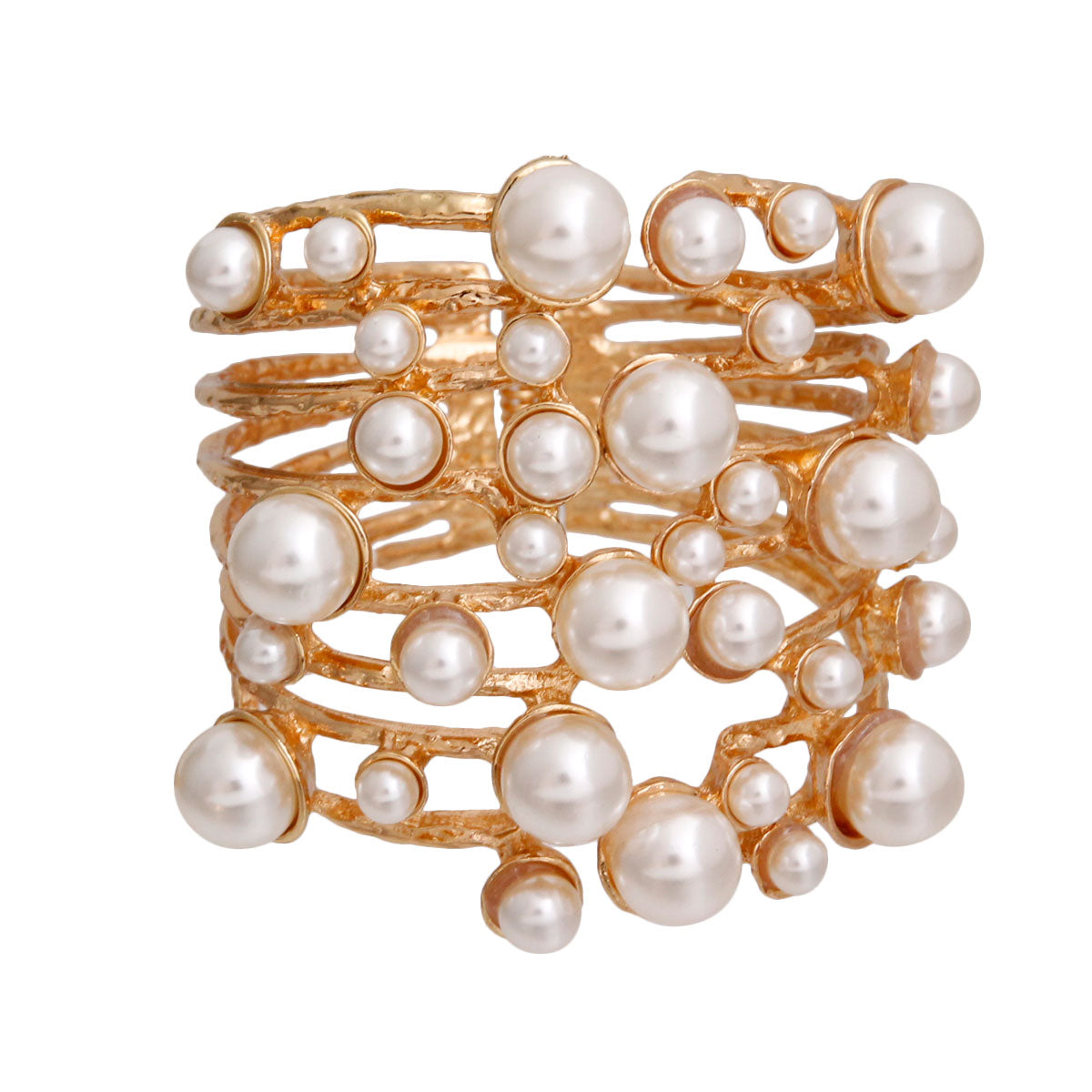 Cream Pearl Studded Gold Hinge Cuff