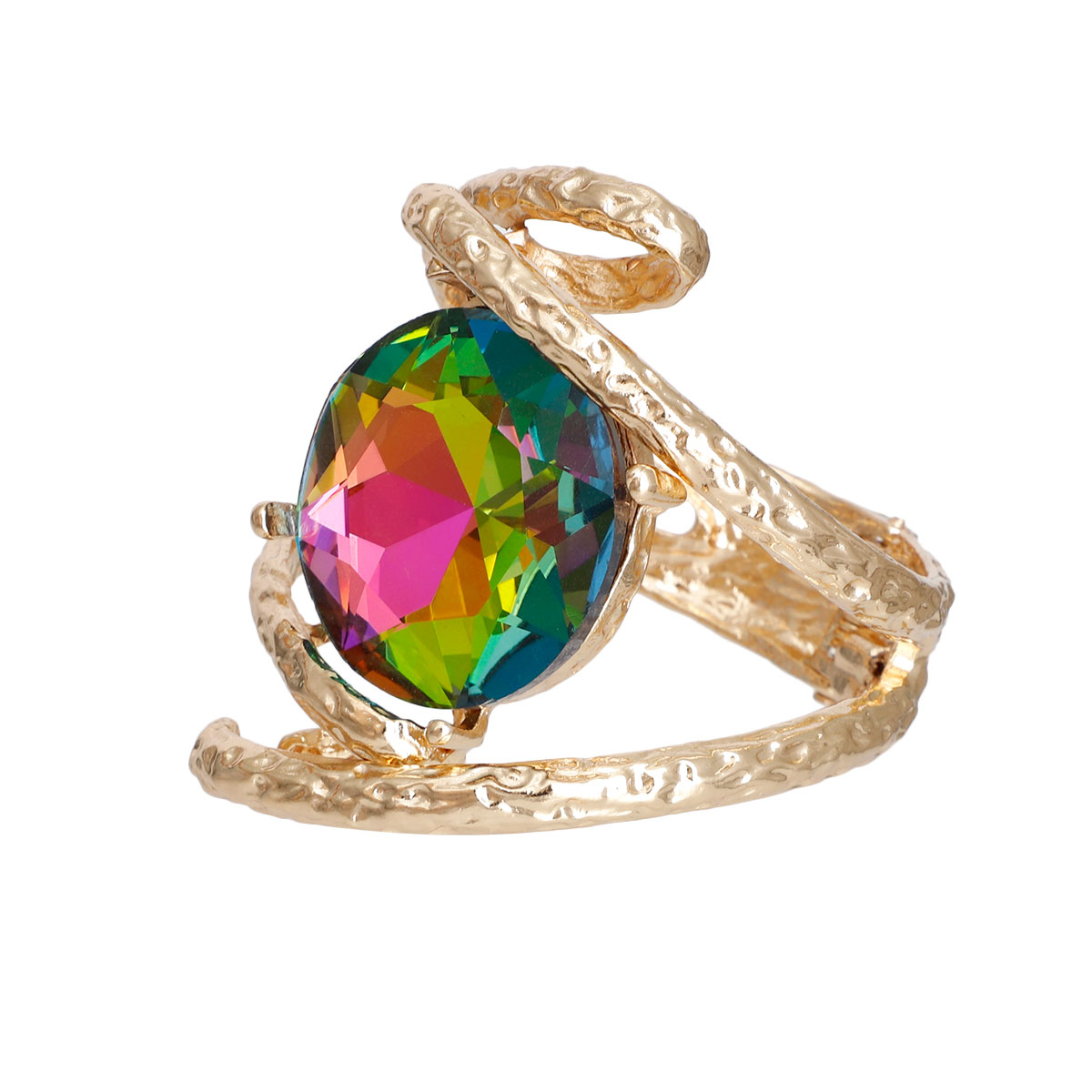 Pink Green Round Crystal Open Cuff