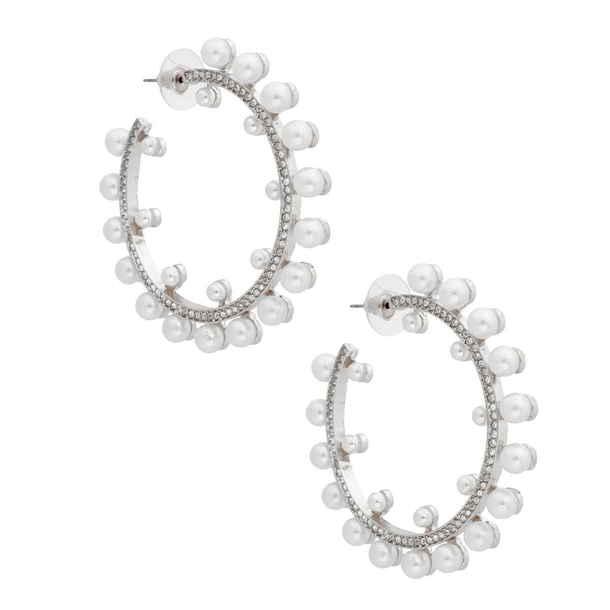 Silver Pearl and Stone Hoops