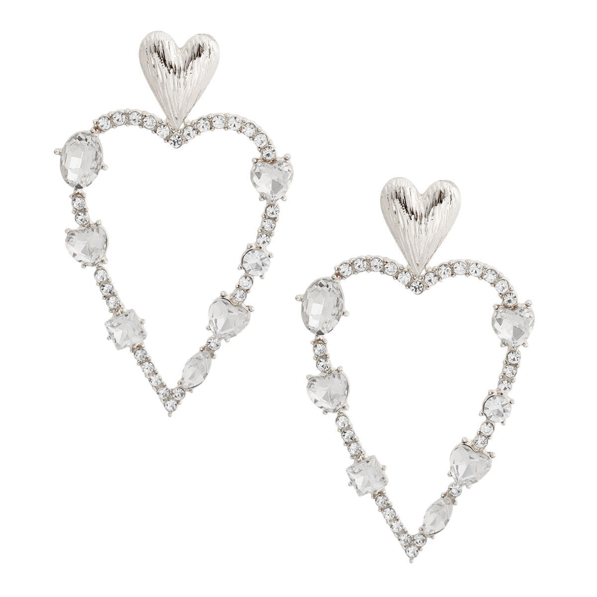 Silver Skinny Heart Stone Earrings