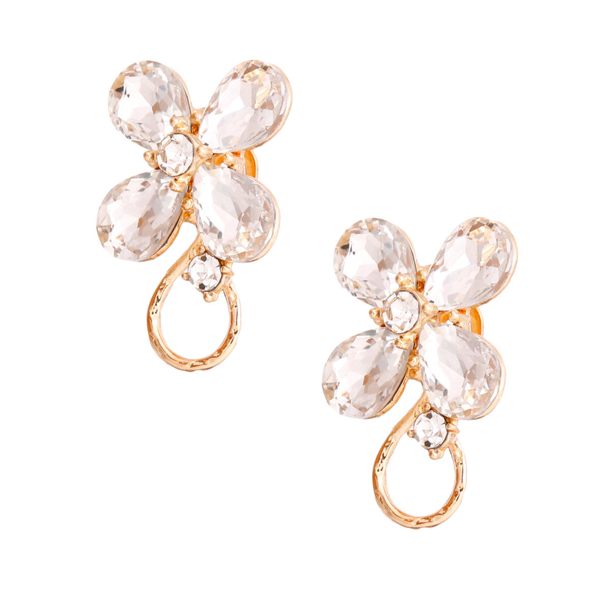 Gold Crystal Flower Clip Ons