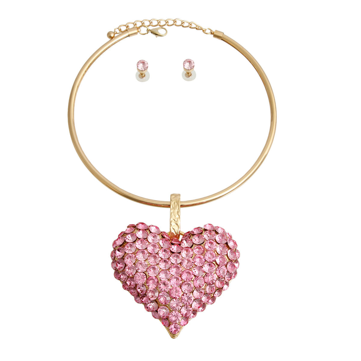 Gold Collar XL Pink Heart Set