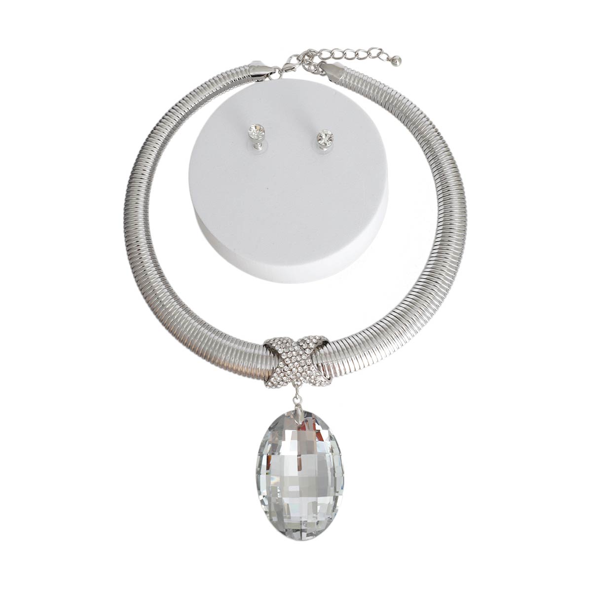 Silver Oval Omega Chain Set