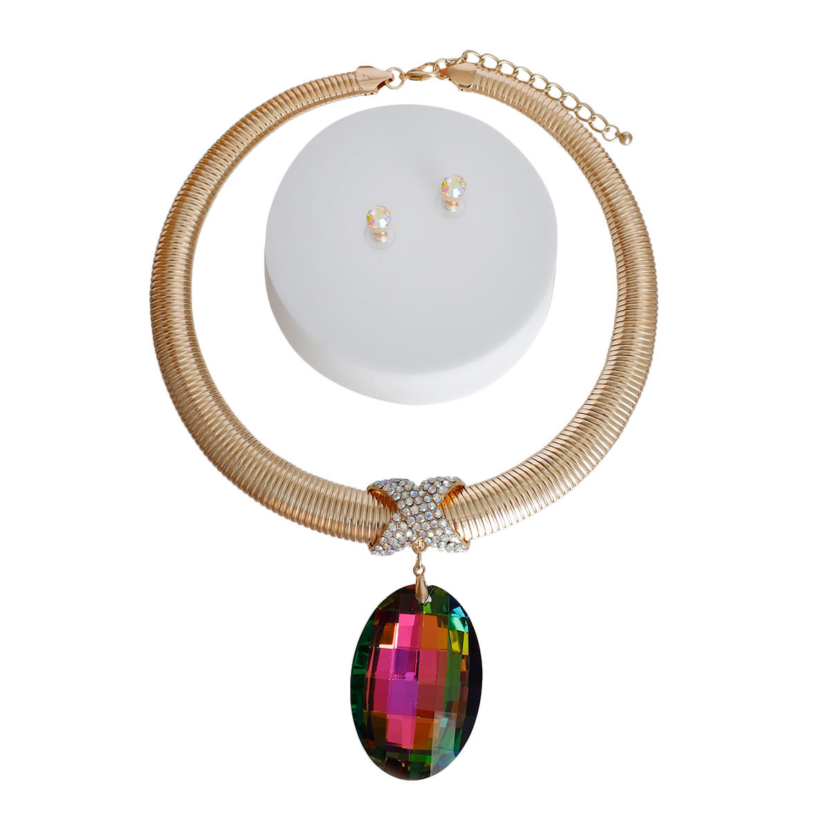 Pink Green Oval Omega Chain Set