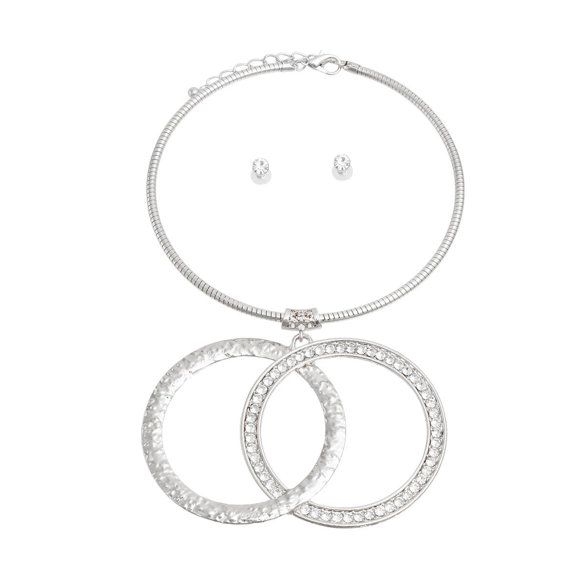 Silver Rigid Infinity Link Pendant Set