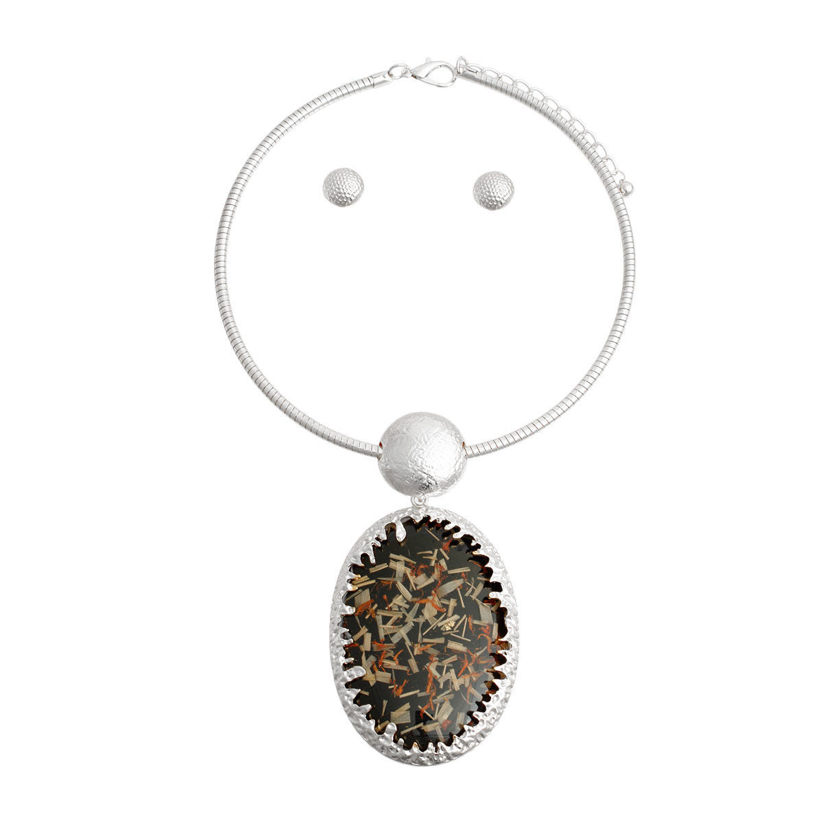 Oval Black Confetti Silver Collar
